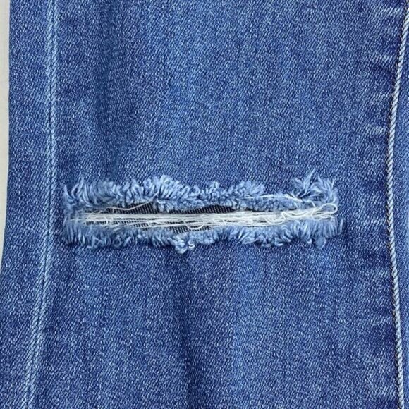 DENIM FORUM Aritzia The Jane Mid Rise Boot Sz 25 Ripped Frayed Knee - Picture 4 of 10